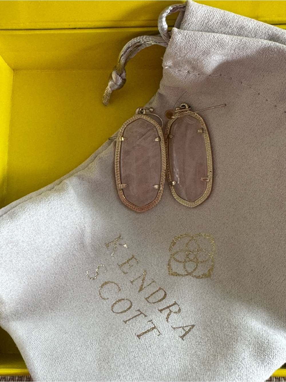 Kendra Scott Pink Rose Quartz Drop Earrings in Gold